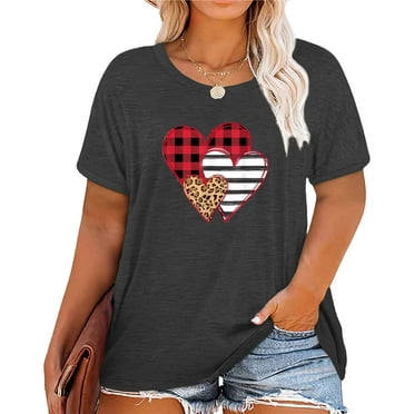 Anbech Cute Heart T-Shirts for Women Plus Size Graphic LOVE Short Sleeves Tees