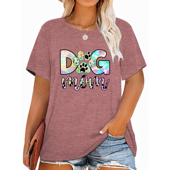 Anbech Dog Mom Womens Plus Size Shirt Graphic Mother's Day Tshirt Short Sleeve oversized Crewneck Causal Tee Top