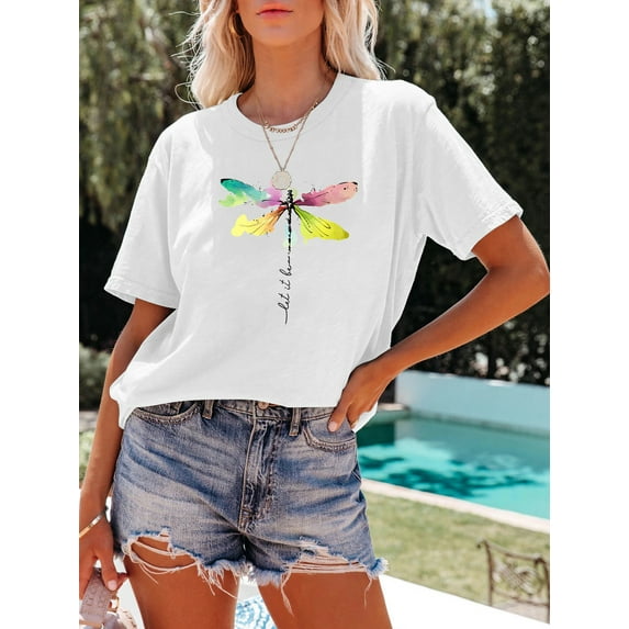 XCHQRTI Dragonfly Shirts Women Graphic Tees Ladies Hiking Top Casual Summer Short Sleeve T Shirt