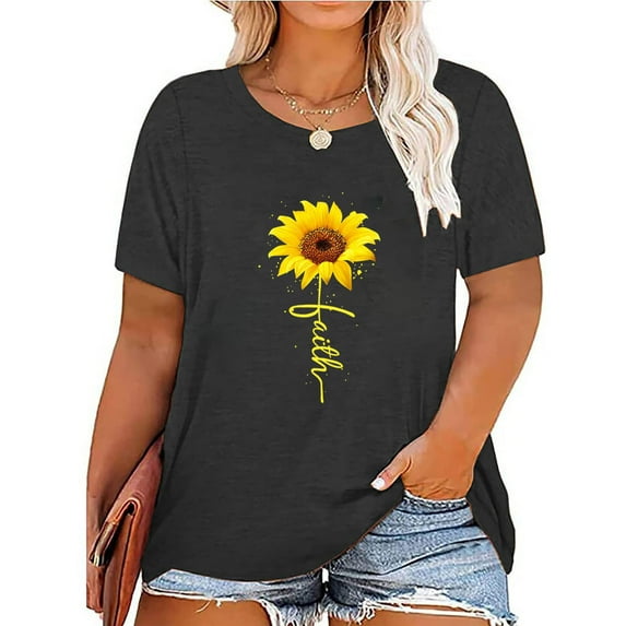 Anbech Faith Shirts for Women Christian Cross Loose Tshirt Plus Size Tops