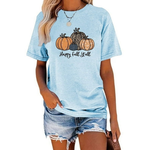 XCHQRTI Fall Y'all Shirt for Women Vintage Halloween Tshirt Graphic Shirts Funny Retro Short Sleeve Tops