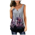 thumbnail image 1 of XCHQRTI Flower Hide Belly Blouses for Women Henley Sleeveless Shirt Summer Basic Flowy Tunic Tank Top, 1 of 2