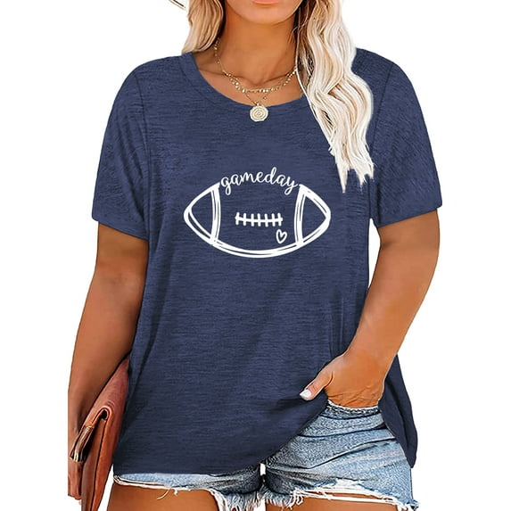 Anbech Football Women Shirt Plus Size Short Sleeve Tshirt Graphic Game Day Funny Crewneck Top