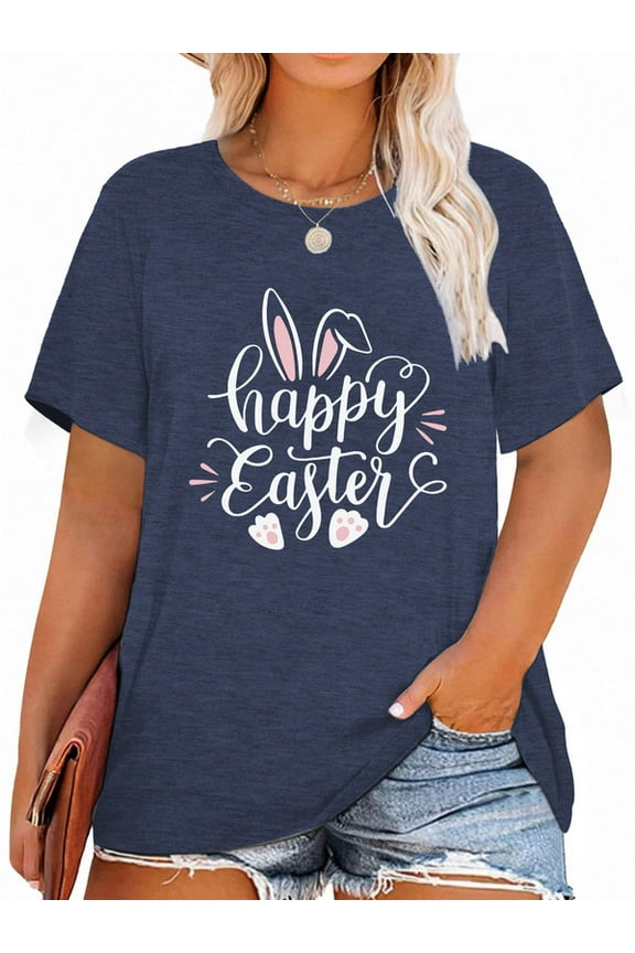 Funny Rabbit Women Shirt Plus Size Graphic Tee Happy Easter Short Sleeve Oversized Tshirt