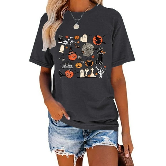 XCHQRTI Ghost Shirt for Women Vintage Halloween Tshirt Graphic Shirts Funny Retro Short Sleeve Tops