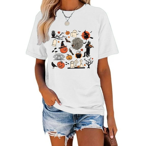 XCHQRTI Ghost Shirt for Women Vintage Halloween Tshirt Graphic Shirts Funny Retro Short Sleeve Tops
