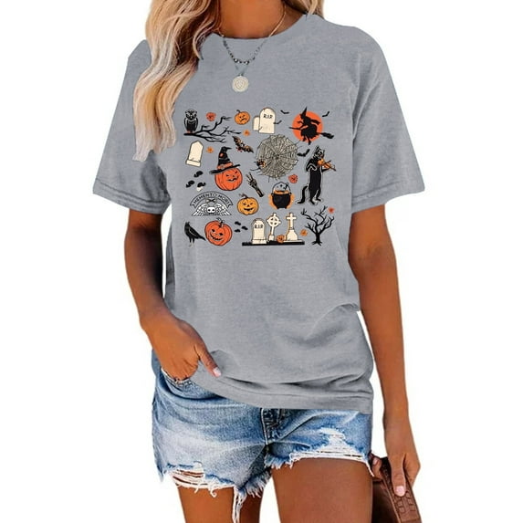 XCHQRTI Ghost Shirt for Women Vintage Halloween Tshirt Graphic Shirts Funny Retro Short Sleeve Tops