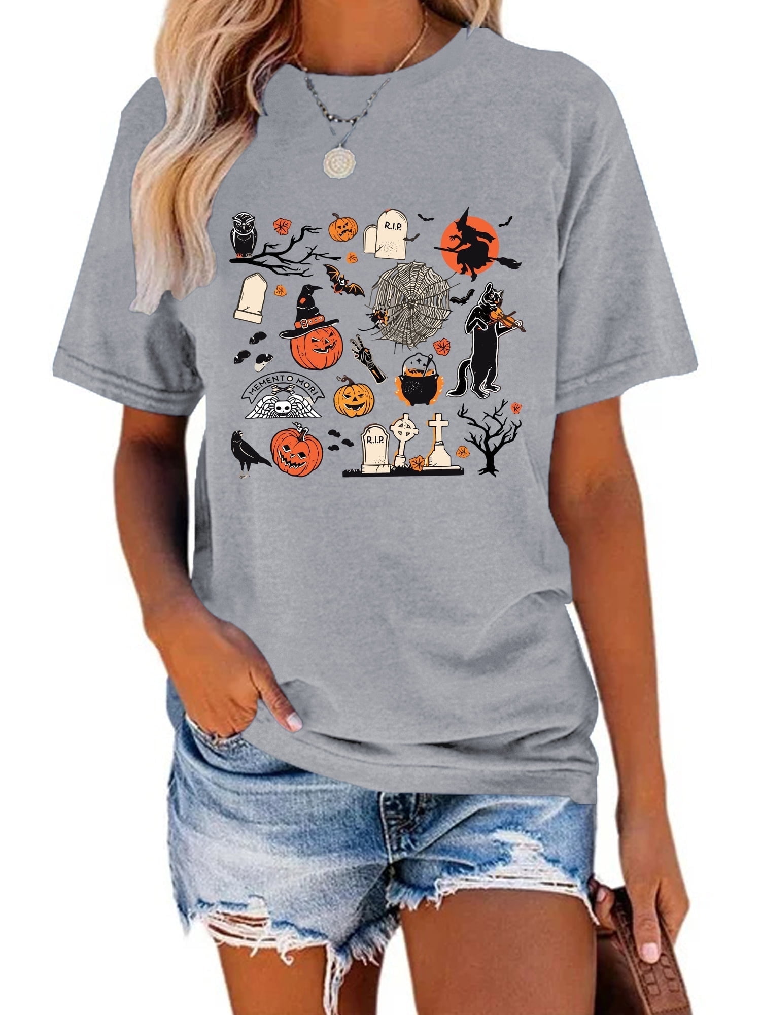 Women's Halloween Ghost T-Shirt – Funny Pumpkin Print, Short Sleeve, Cute Fall & Spooky Season Tee - View #2
