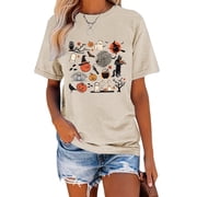 XCHQRTI Ghost Shirt for Women Vintage Halloween Tshirt Graphic Shirts Funny Retro Short Sleeve Tops