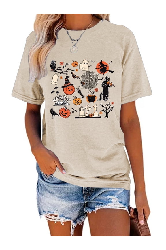 Ghost Shirt for Women Vintage Halloween Tshirt Graphic Shirts Funny Retro Short Sleeve Tops