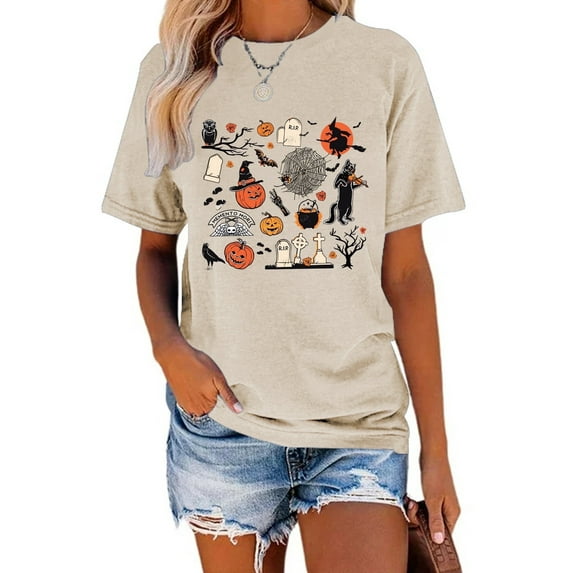 XCHQRTI Ghost Shirt for Women Vintage Halloween Tshirt Graphic Shirts Funny Retro Short Sleeve Tops