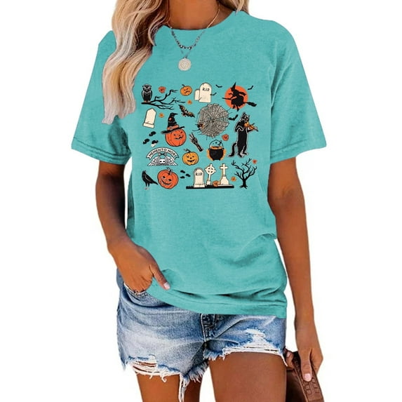 XCHQRTI Ghost Shirt for Women Vintage Halloween Tshirt Graphic Shirts Funny Retro Short Sleeve Tops