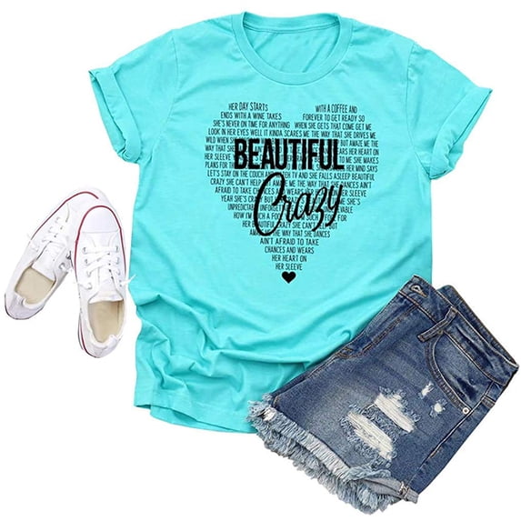 Anbech Graphic Beautiful Love Womens Shirt Print Short Sleeve Casual Tee