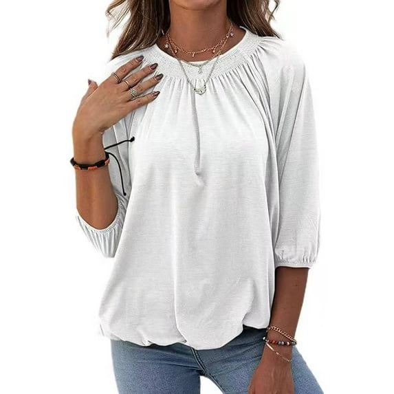 Anbech Half Sleeves O Neck T Shirt Women Summer Casual Loose Solid Color Tee Tops