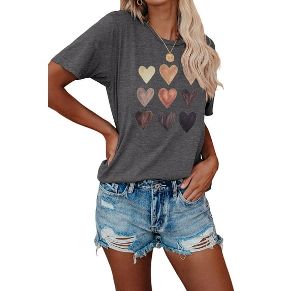 Anbech Heart Printed T-Shirt for Women Casual Colorful Graphic Hearts Tees Junior Girls Short Sleeve Tee Tops with Crew Neck