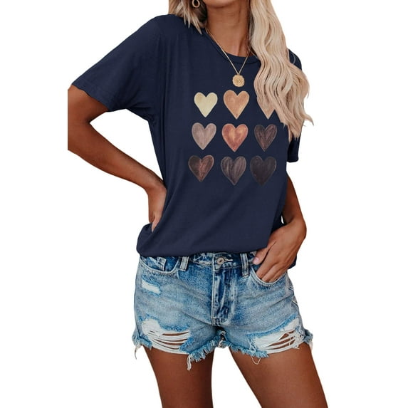 Anbech Heart Printed T-Shirt for Women Casual Colorful Graphic Hearts Tees Junior Girls Short Sleeve Tee Tops with Crew Neck