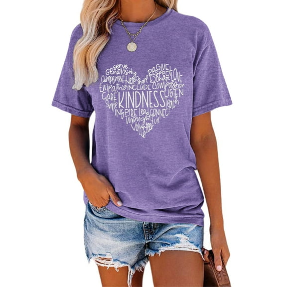 Anbech Heart Printed T-Shirt for Women Casual Graphic Junior Girls Short Sleeve Tee Tops with Crew Neck