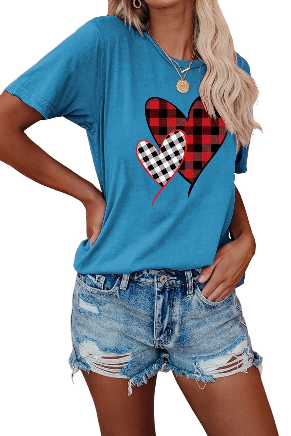 Women's Graphic Heart Print Black Relaxed Fit T-Shirt