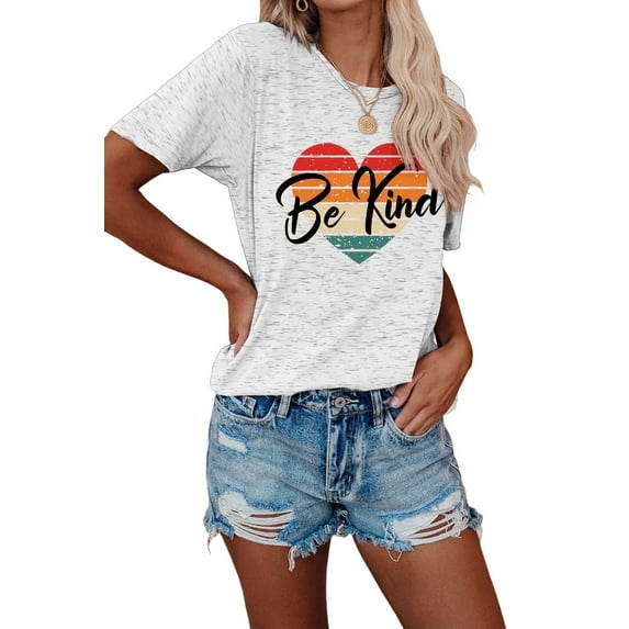 Anbech Heart Printed T-Shirt for Women Casual Graphic Junior Girls Short Sleeve Tee Tops with Crew Neck