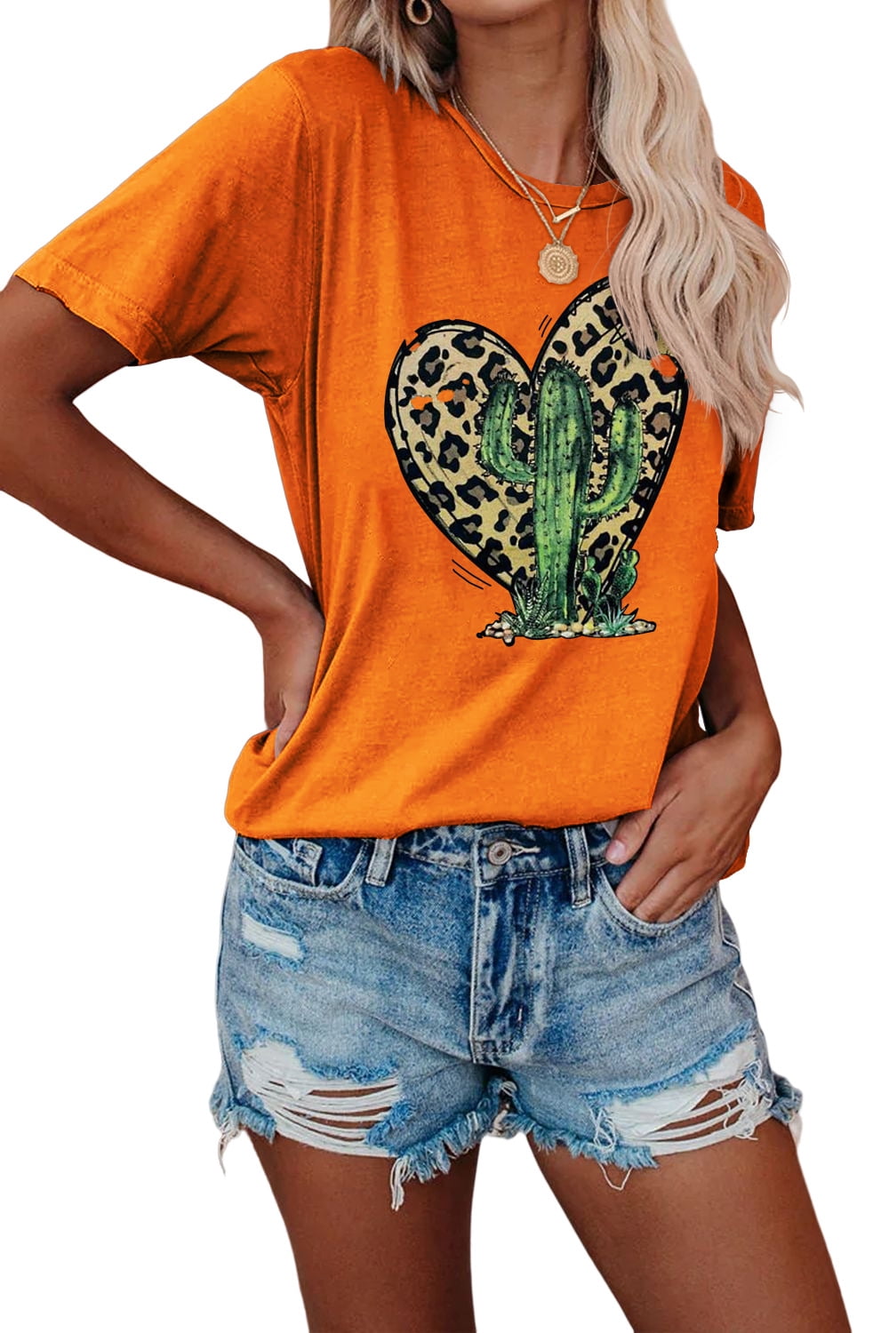 Anbech Women's Cute 'Q Of Hearts' Graphic Tee - Short Sleeve Casual Top, Sky Blue Small - View #12