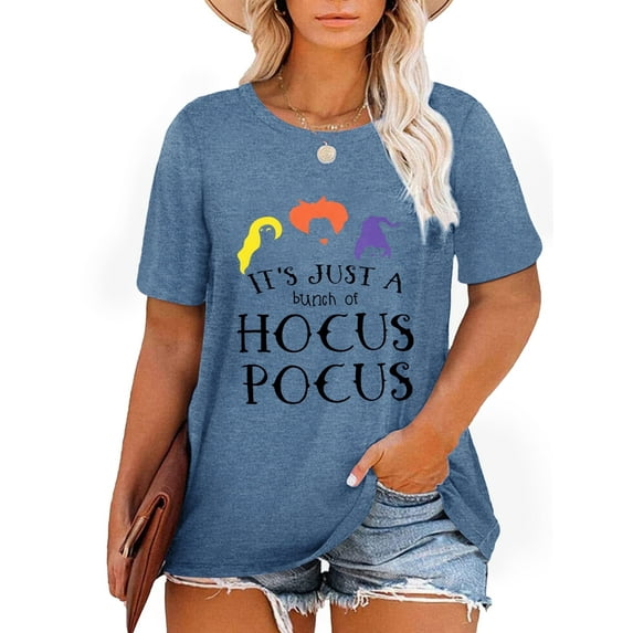 Anbech Hocus Pocus Halloween Shirts for Women Plus Size Holiday Tshirt Graphic Short Sleeve Tops