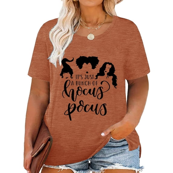 Anbech Hocus Pocus Halloween Shirts for Women Plus Size Holiday Tshirt Graphic Short Sleeve Tops