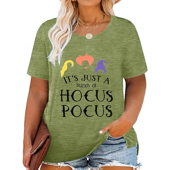 Anbech Hocus Pocus Halloween Shirts for Women Plus Size Holiday Tshirt Graphic Short Sleeve Tops