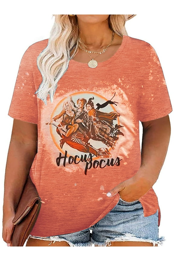 Hocus Pocus Halloween Shirts for Women Plus Size Holiday Tshirt Graphic Short Sleeve Tops