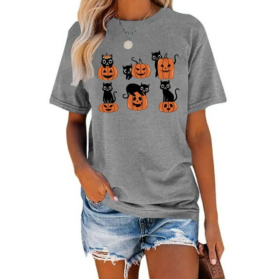 Anbech It's Fall Yall Women Shirt Halloween Casual Tshirts Pumpkin Letter Graphic Short Sleeve Tops