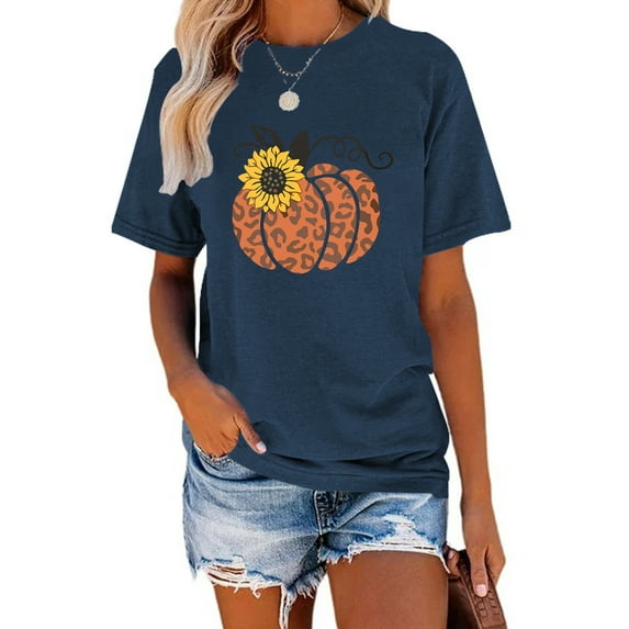 Anbech It's Fall Yall Women Shirt Halloween Casual Tshirts Pumpkin Letter Graphic Short Sleeve Tops
