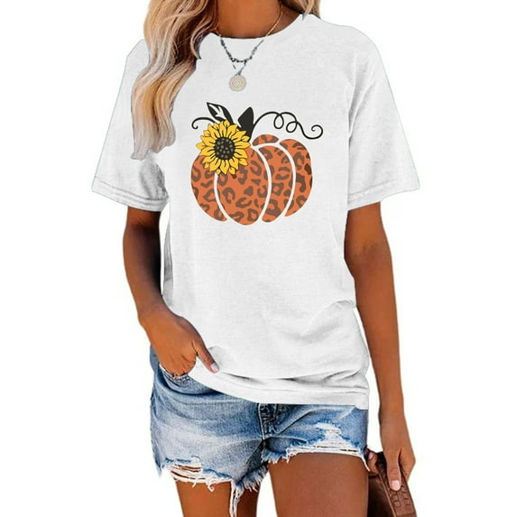 Anbech It's Fall Yall Women Shirt Halloween Casual Tshirts Pumpkin Letter Graphic Short Sleeve Tops