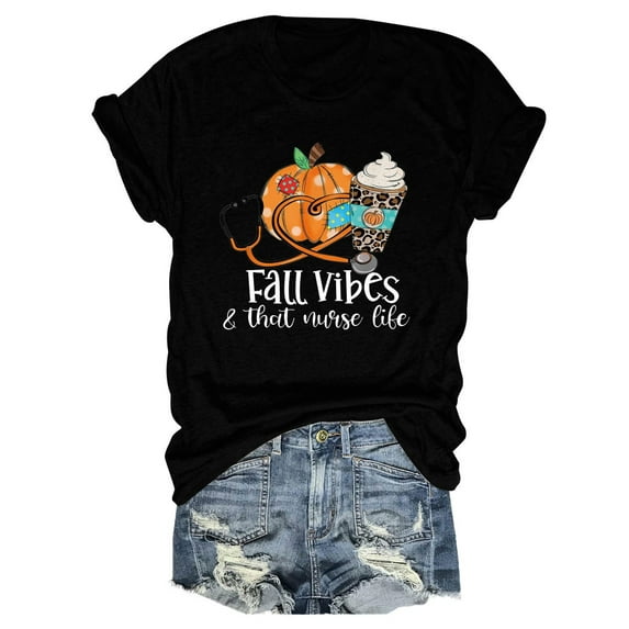 Anbech It's Fall Yall Women Shirt Halloween Casual Tshirts Pumpkin Letter Graphic Short Sleeve Tops