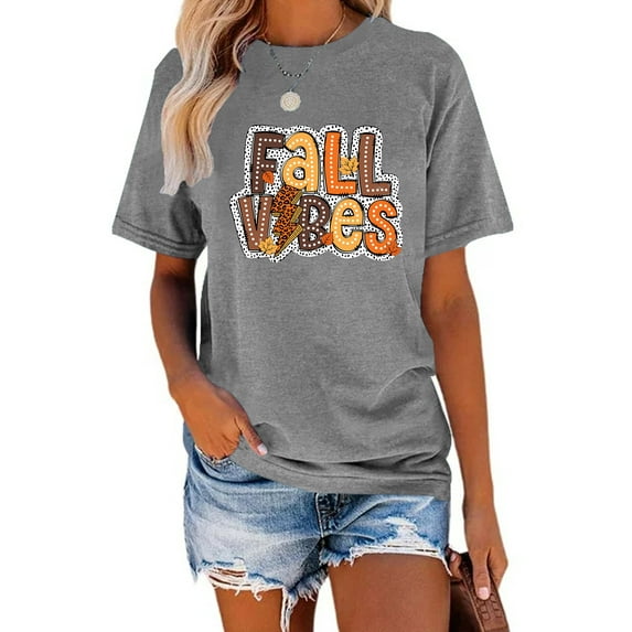Anbech It's Fall Yall Women Shirt Halloween Casual Tshirts Pumpkin Letter Graphic Short Sleeve Tops
