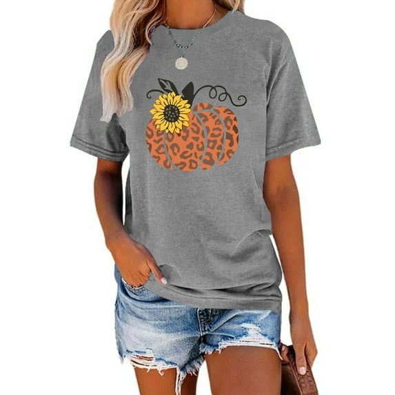 Anbech It's Fall Yall Women Shirt Halloween Casual Tshirts Pumpkin Letter Graphic Short Sleeve Tops