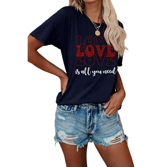 Anbech LOVE Printed T-Shirt for Women Casual Valentine's Day Graphic LOVE Is All You Need Junior Girls Short Sleeve Tee Tops with Crew Neck