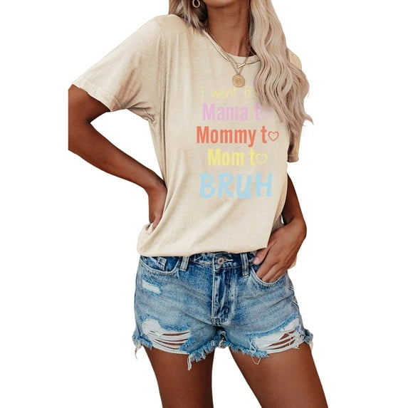 Anbech Mama Mommy Mom Bruh Womens Shirt Graphic Short Sleeve Mother's Day Causal Summer Tee Tops
