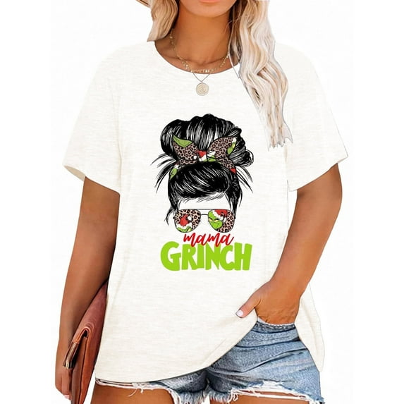 Anbech Merry Christmas Plus Size Shirts for Women Oversized T-Shirt Graphic Chrsitmas Tees Short Sleeve