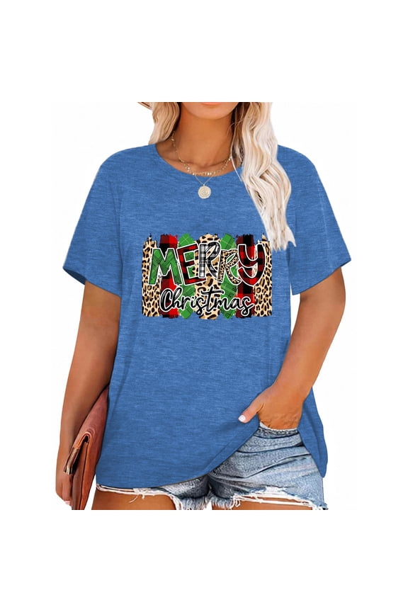 Merry Christmas Plus Size Shirts for Women Oversized T-Shirt Graphic Chrsitmas Tees Short Sleeve