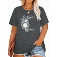 thumbnail image 1 of Anbech Moon And Sunflower Plus Size T-Shirts for Women Graphic Sunflower Moon Print Oversize Short Sleeves T-Shirt with Round Neck, 1 of 4
