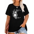 thumbnail image 1 of Anbech Moon And Sunflower Plus Size T-Shirts for Women Graphic Sunflower Moon Print Oversize Short Sleeves T-Shirt with Round Neck, 1 of 4