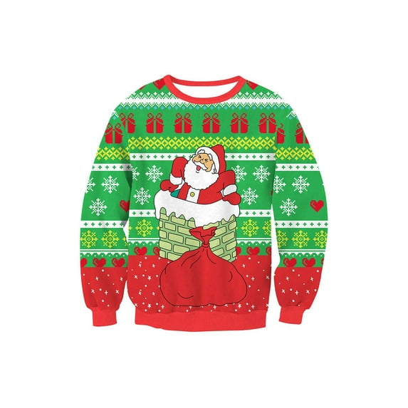 Anbech Novelty 3D Print Sweatshirt Ugly Women Men Pullover Long Sleeve for Christmas Graphic Tshirt Couple Outfit