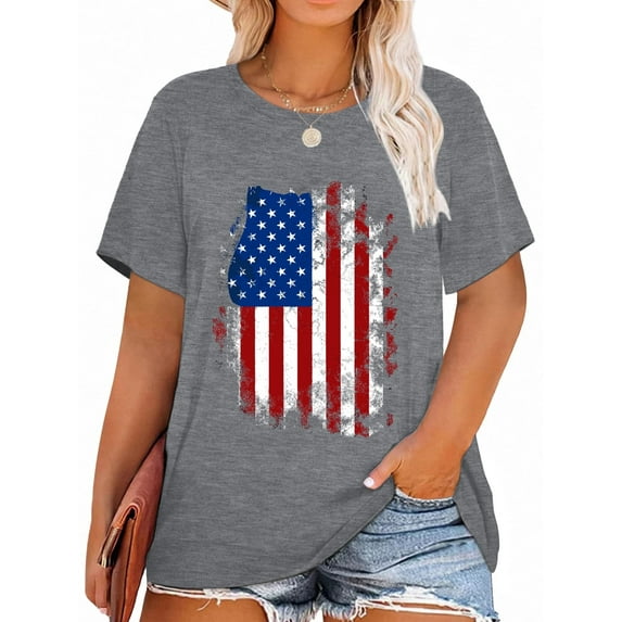 Anbech Patriotic USA Flag Women Plus Shirts Graphic 4th of July Tee Independence Day Tunic Tshirts