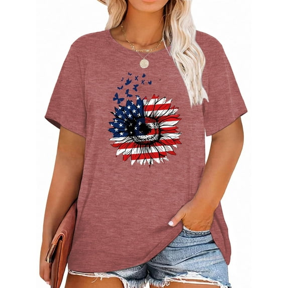 Anbech Patriotic USA Flag Women Plus Shirts Graphic 4th of July Tee Independence Day Tunic Tshirts