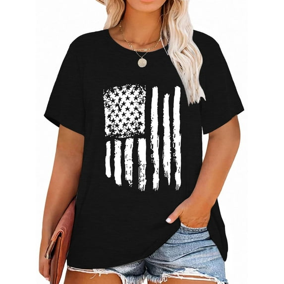 Anbech Patriotic USA Flag Women Plus Shirts Graphic 4th of July Tee Independence Day Tunic Tshirts