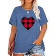 thumbnail image 1 of Anbech Plaid Heart Plus Size T-Shirts for Women Graphic Red Heart Print Short Sleeves Tees Plus T-Shirt with Round Neck, 1 of 4