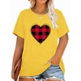 thumbnail image 1 of Anbech Plaid Heart Plus Size T-Shirts for Women Graphic Red Heart Print Short Sleeves Tees Plus T-Shirt with Round Neck, 1 of 4