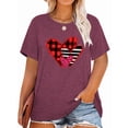 thumbnail image 1 of Anbech Plaid Heart Plus Size T-Shirts for Women Graphic Red Heart Print Short Sleeves Tees Plus T-Shirt with Round Neck, 1 of 4