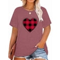 thumbnail image 1 of Anbech Plaid Heart Plus Size T-Shirts for Women Graphic Red Heart Print Short Sleeves Tees Plus T-Shirt with Round Neck, 1 of 4