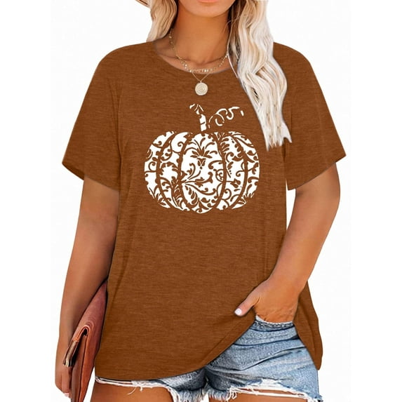 XCHQRTI Pumpkin Plus Size Women Tshirt Its Fall Yall Thanksgiving Short Sleeve Graphic Tees