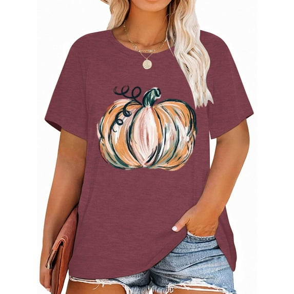 XCHQRTI Pumpkin Plus Size Women Tshirt Its Fall Yall Thanksgiving Short Sleeve Graphic Tees